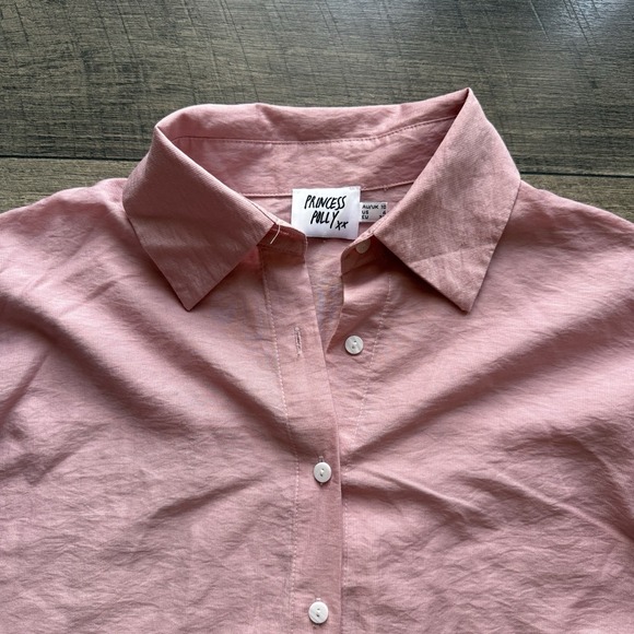 Y2K Princess Polly Oversized Pink‎ Button-Up Shirt Womens 6 Preppy Coastal Chic - Picture 2 of 8